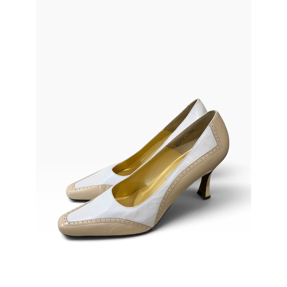 Bellini Vintage Two Tone White Tan Leather Heels Spectator Pumps Size 10M